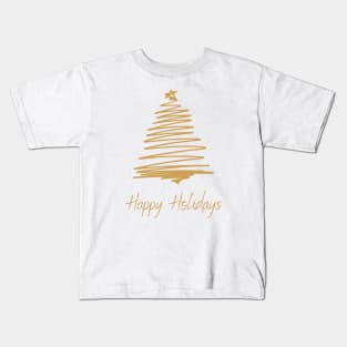 Happy holidays, golden tree, Merry Christmas, Christmas tree, text, christmas wishes, simple wishes Kids T-Shirt